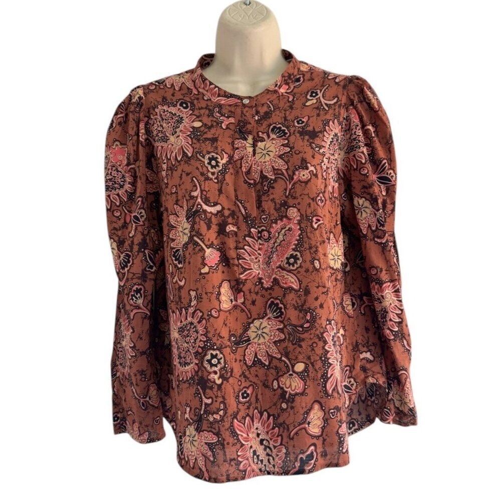 A.L.C.  Women's Sz 4 Cognac and Coral Paisley Marci Blouse